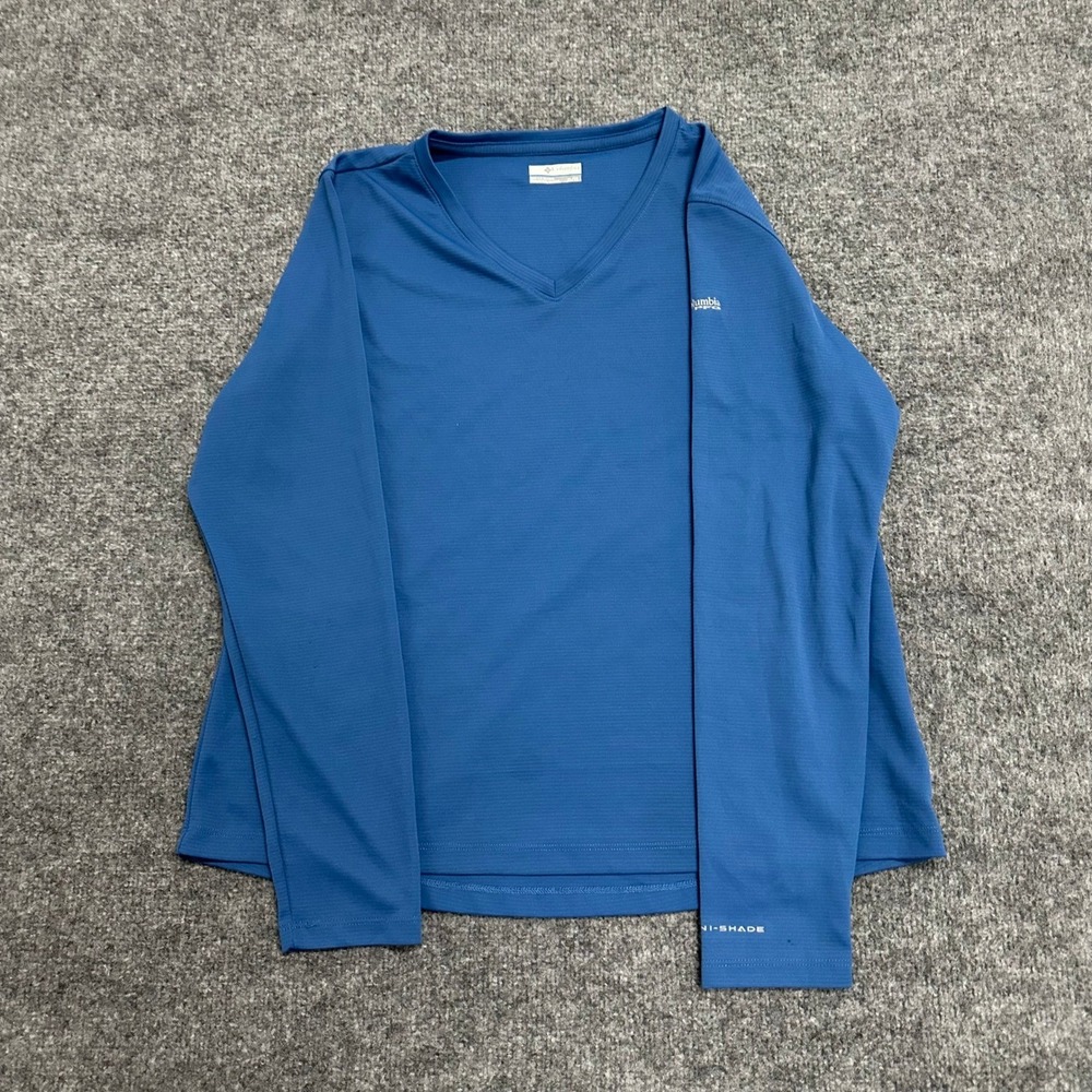 Columbia Shirt Womens XL Blue Omni-Shade V-Neck Long Sleeve Athletic Activewear